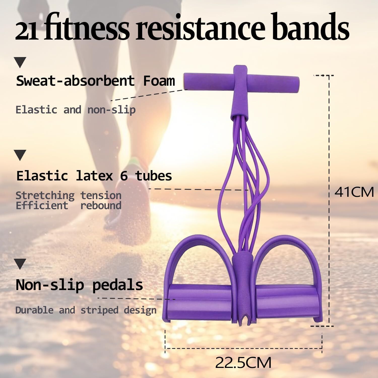 Multi-Function 6-Tube Resistance Band with Foot Pedal – 2M Stretchable Home Workout Equipment for Full Body Exercise – Adjustable Tension for Arms, Legs, Waist & Abs – Compact Design (Purple) - Image 7