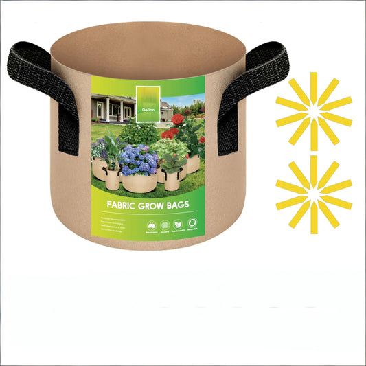 10-Pack 5-Gallon Fabric Grow Bags – Heavy-Duty Breathable Non-Woven Plant Pots with Handles for Vegetables, Herbs, Flowers (Camel)
