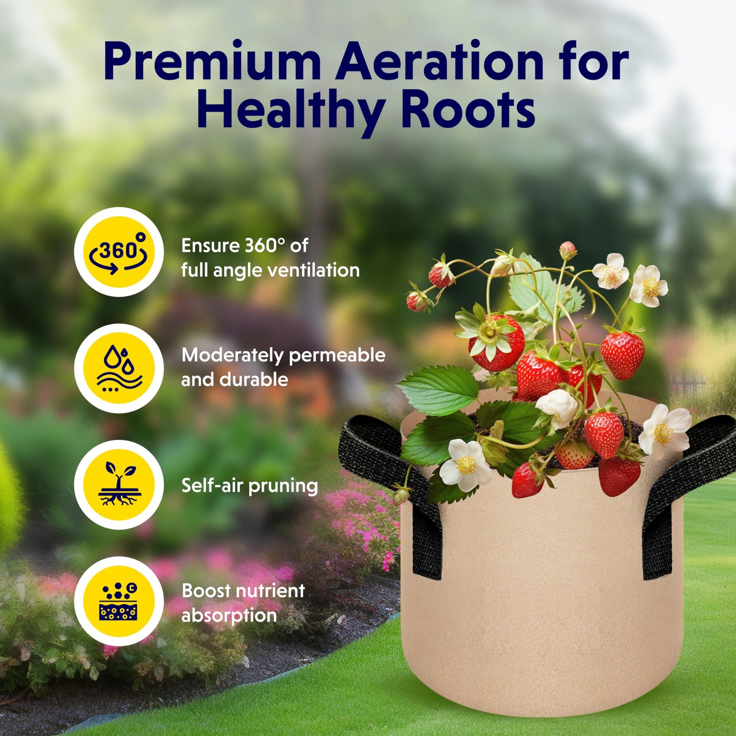 10-Pack 5-Gallon Fabric Grow Bags – Heavy-Duty Breathable Non-Woven Plant Pots with Handles for Vegetables, Herbs, Flowers (Camel) - Image 5