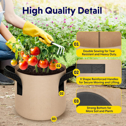 5-Pack 7-Gallon Fabric Grow Bags – Heavy-Duty Breathable Non-Woven Plant Pots with Handles for Vegetables, Herbs, Flowers (Camel) - Image 3
