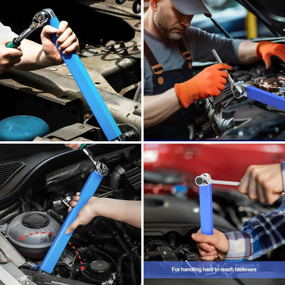 Blue Offset Extension Wrench Set – 15.35" Long, 1/4", 3/8", 1/2" Square Drive Adapters & 1/4" Socket | Ideal for Tight Spaces - Image 2