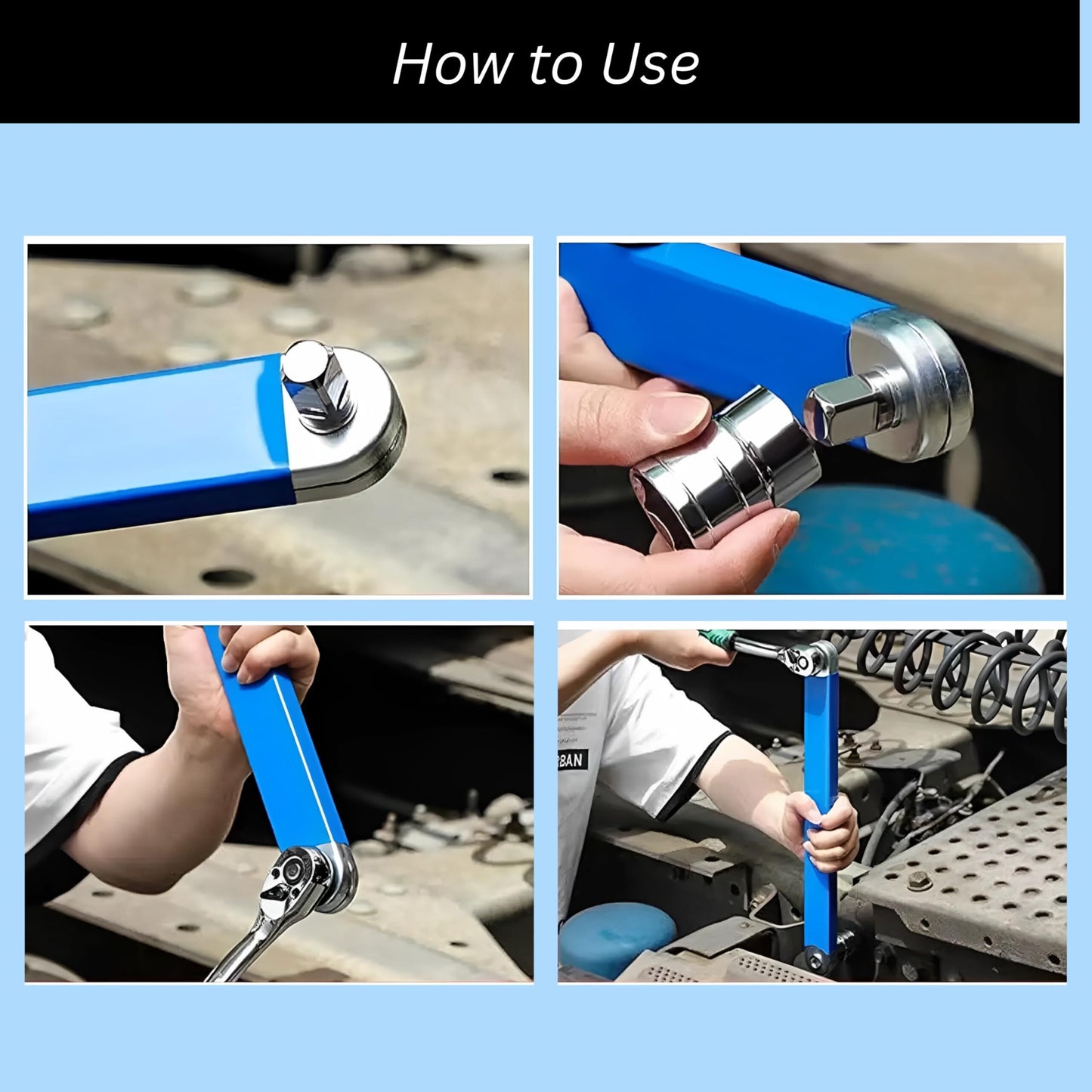 Blue Offset Extension Wrench Set – 15.35" Long, 1/4", 3/8", 1/2" Square Drive Adapters & 1/4" Socket | Ideal for Tight Spaces - Image 3