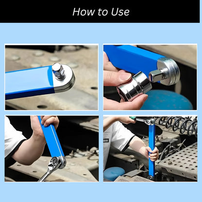 Blue Offset Extension Wrench Set – 15.35" Long, 1/4", 3/8", 1/2" Square Drive Adapters & 1/4" Socket | Ideal for Tight Spaces - Image 3