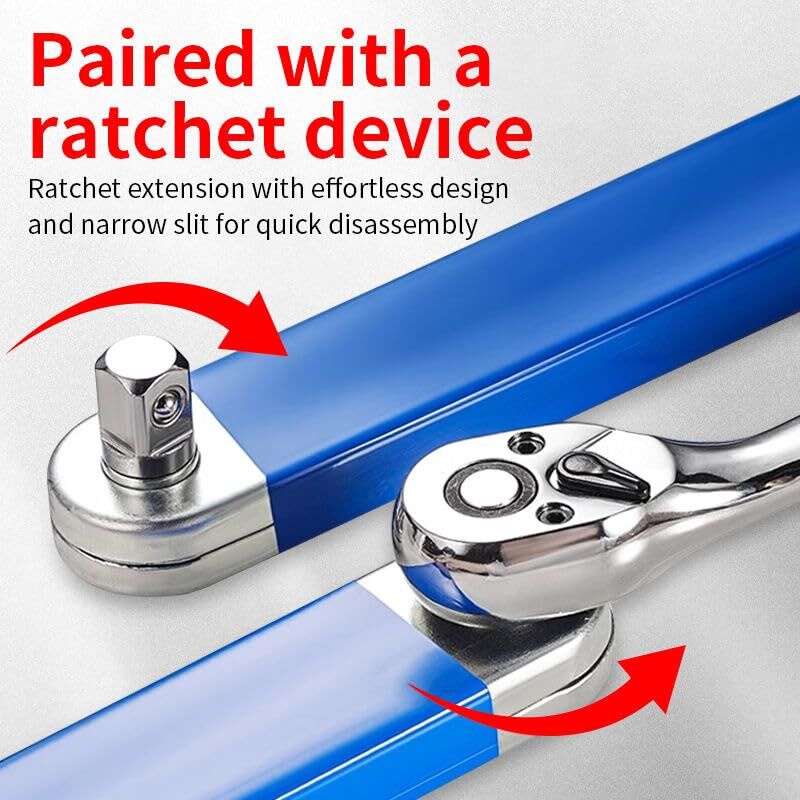 Blue Offset Extension Wrench Set – 15.35" Long, 1/4", 3/8", 1/2" Square Drive Adapters & 1/4" Socket | Ideal for Tight Spaces - Image 4