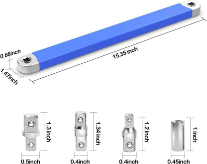 Blue Offset Extension Wrench Set – 15.35" Long, 1/4", 3/8", 1/2" Square Drive Adapters & 1/4" Socket | Ideal for Tight Spaces - Image 7