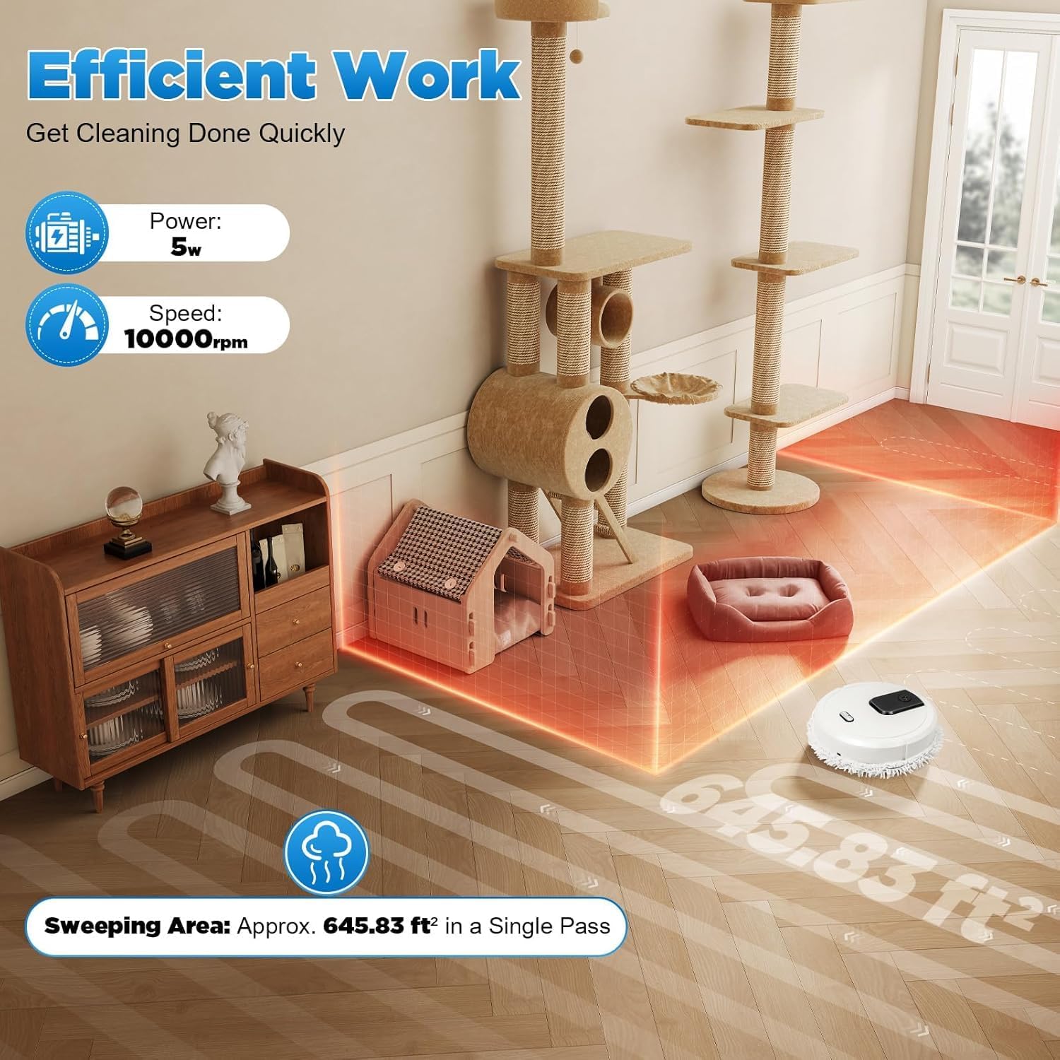 Smart Mopping Robot with Spray & Humidifier – Automatic Floor Cleaner for Hard Floors, Dry and Wet Cleaning, Pet Hair Removal, Compact Design (White) - Image 6