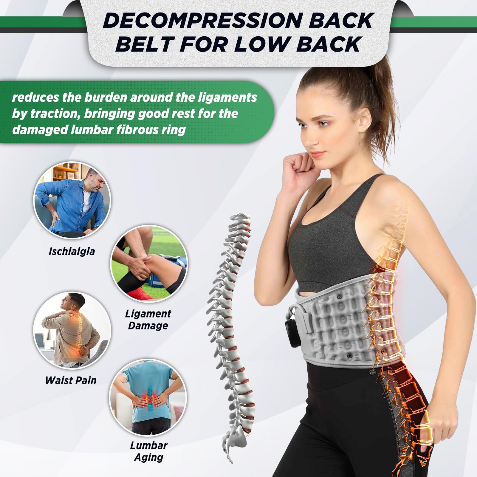 Inflatable Heating Massage Waist Belt with 3-Level Heat & Vibration – Cordless Back Support for Men and Women (Gray) - Image 4
