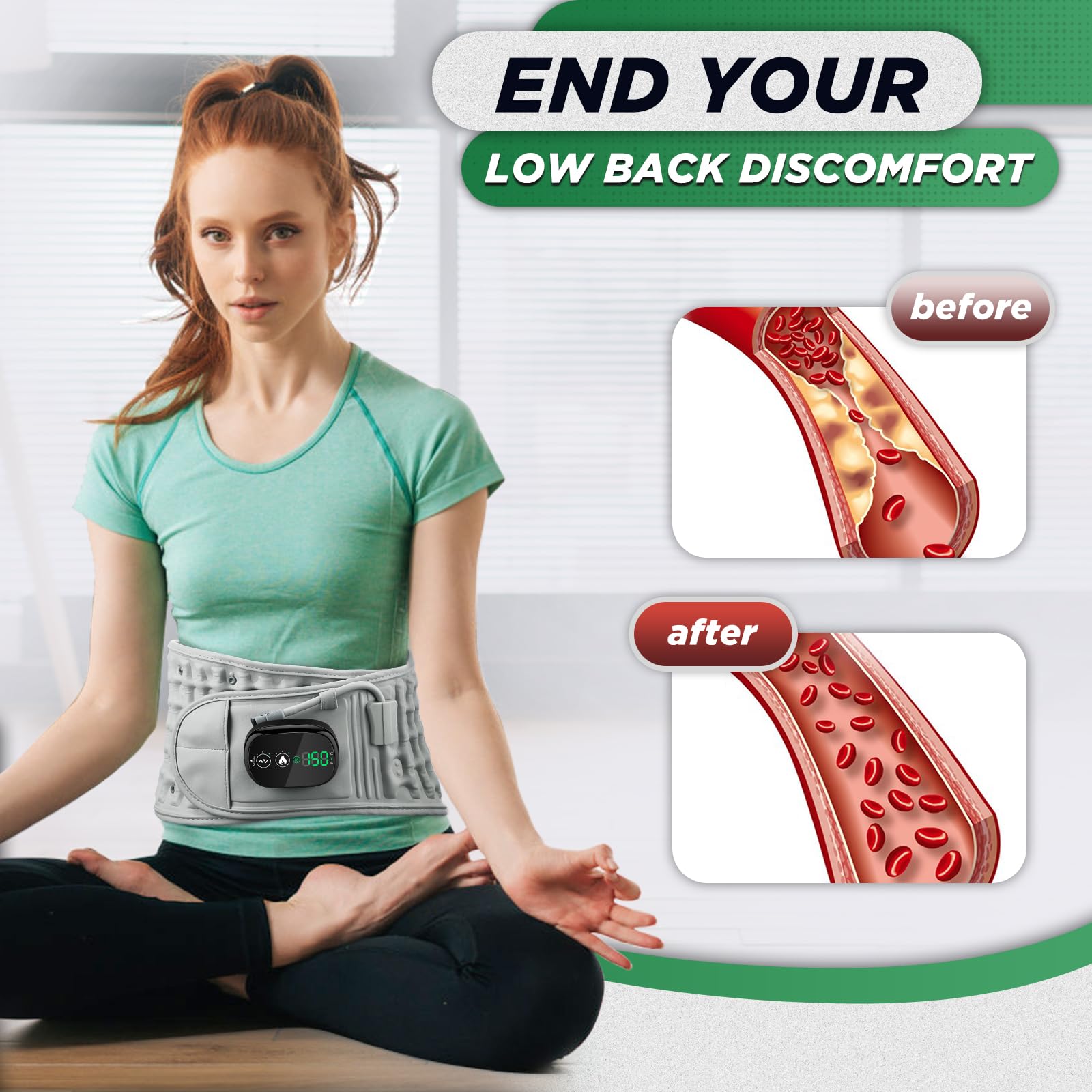 Inflatable Heating Massage Waist Belt with 3-Level Heat & Vibration – Cordless Back Support for Men and Women (Gray) - Image 6