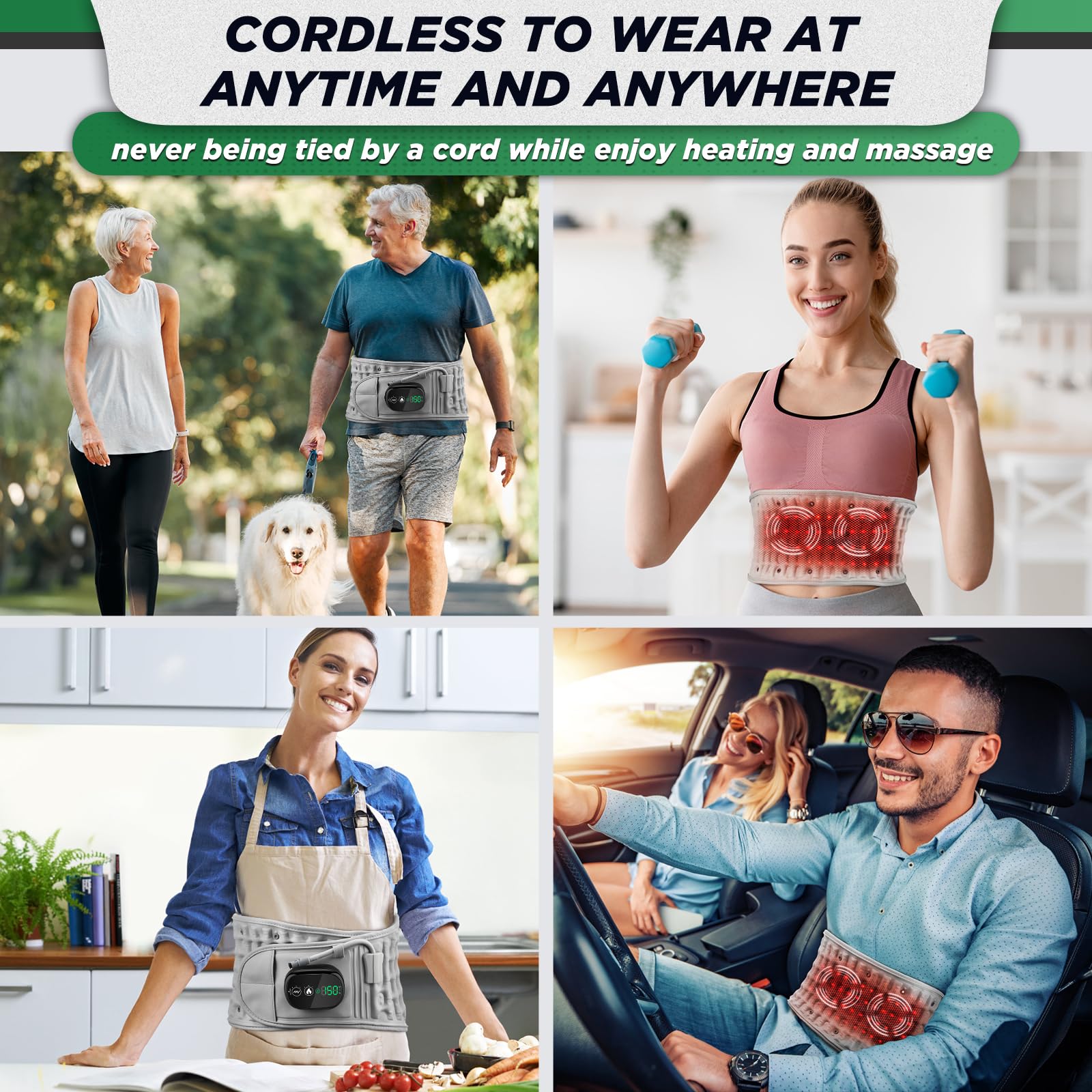 Inflatable Heating Massage Waist Belt with 3-Level Heat & Vibration – Cordless Back Support for Men and Women (Gray) - Image 7