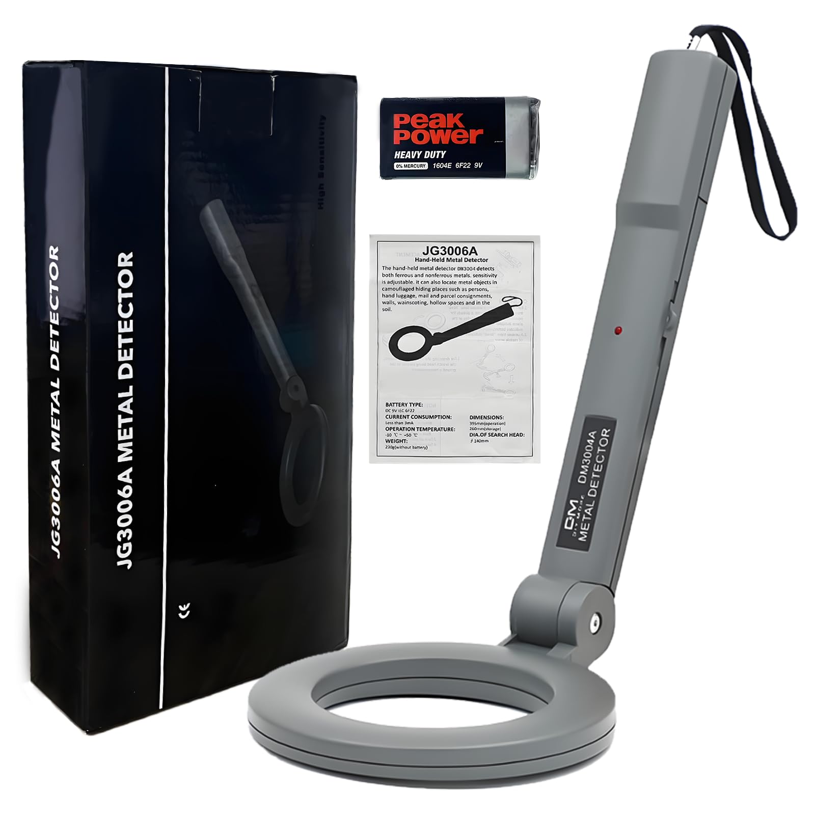 Portable Handheld Metal Detector with 180° Rotating Probe – Foldable Design, LED Indicator & Alarm, Ideal for Security Checks, Schools, Airports, and Outdoor Use (Gray)