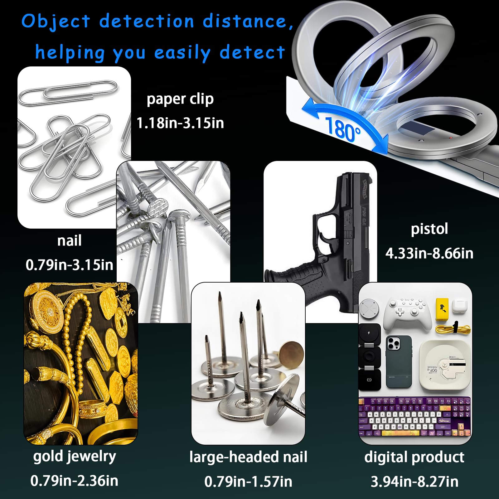 Portable Handheld Metal Detector with 180° Rotating Probe – Foldable Design, LED Indicator & Alarm, Ideal for Security Checks, Schools, Airports, and Outdoor Use (Gray) - Image 5