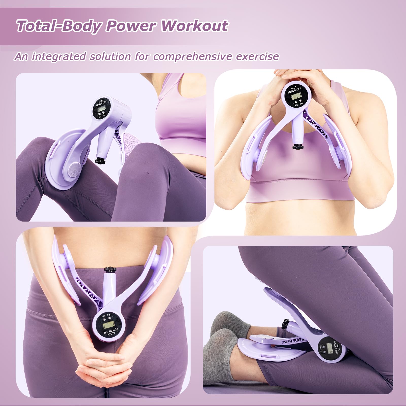 Smart Thigh Trainer with LED Display – 12-80lb Adjustable Resistance, 360° Rotation Kegel Exercise Equipment for Women (Purple) | Other Colors Available in Store - Image 4