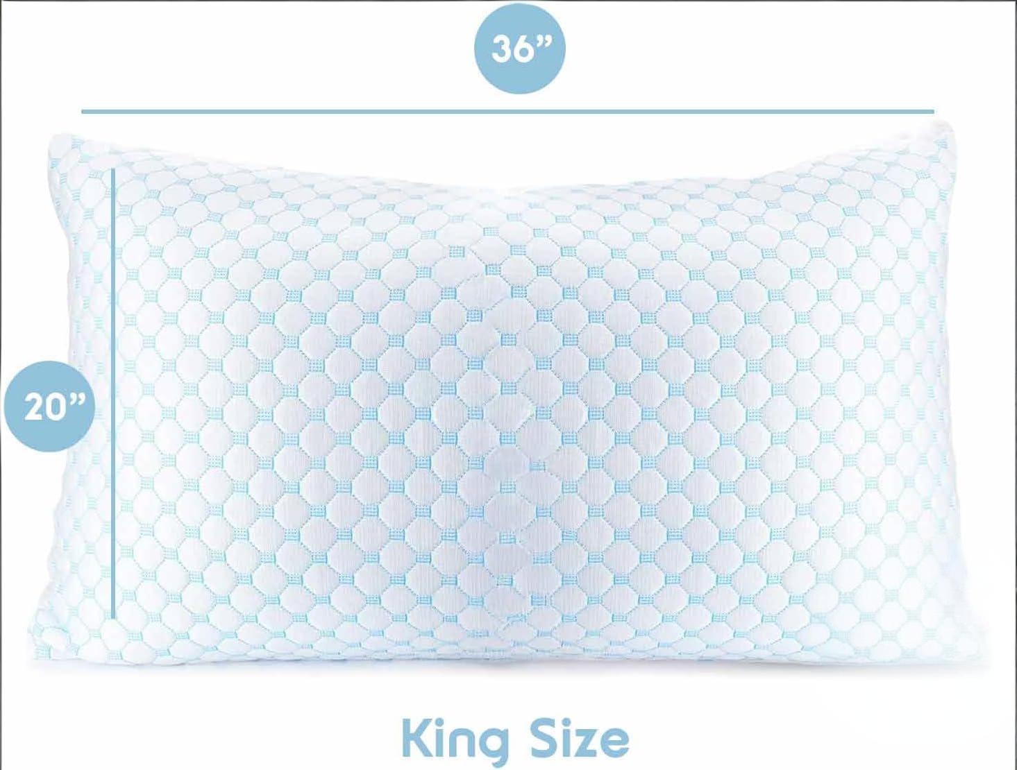 King Size Cooling Pillow with Shredded Memory Foam & Gel Infusion – Adjustable Loft, Breathable Dual-Sided Cover, 20" x 36" (Blue) | Other Sizes Available in Store - Image 2