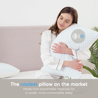 King Size Cooling Pillow with Shredded Memory Foam & Gel Infusion – Adjustable Loft, Breathable Dual-Sided Cover, 20" x 36" (Blue) | Other Sizes Available in Store - Image 6