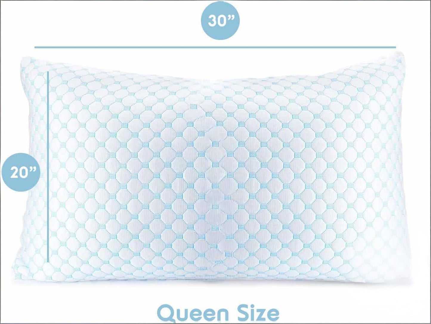 Queen Size Cooling Pillow with Shredded Memory Foam & Gel Infusion – Adjustable Loft, Breathable Dual-Sided Cover, 20" x 30" (Blue) | Other Sizes Available in Store - Image 2