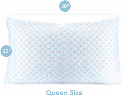 Queen Size Cooling Pillow with Shredded Memory Foam & Gel Infusion – Adjustable Loft, Breathable Dual-Sided Cover, 20" x 30" (Blue) | Other Sizes Available in Store - Image 2