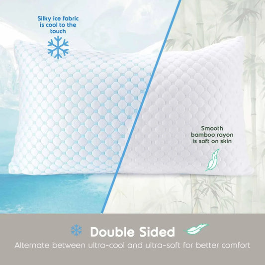 Queen Size Cooling Pillow with Shredded Memory Foam & Gel Infusion – Adjustable Loft, Breathable Dual-Sided Cover, 20" x 30" (Blue) | Other Sizes Available in Store - Image 4