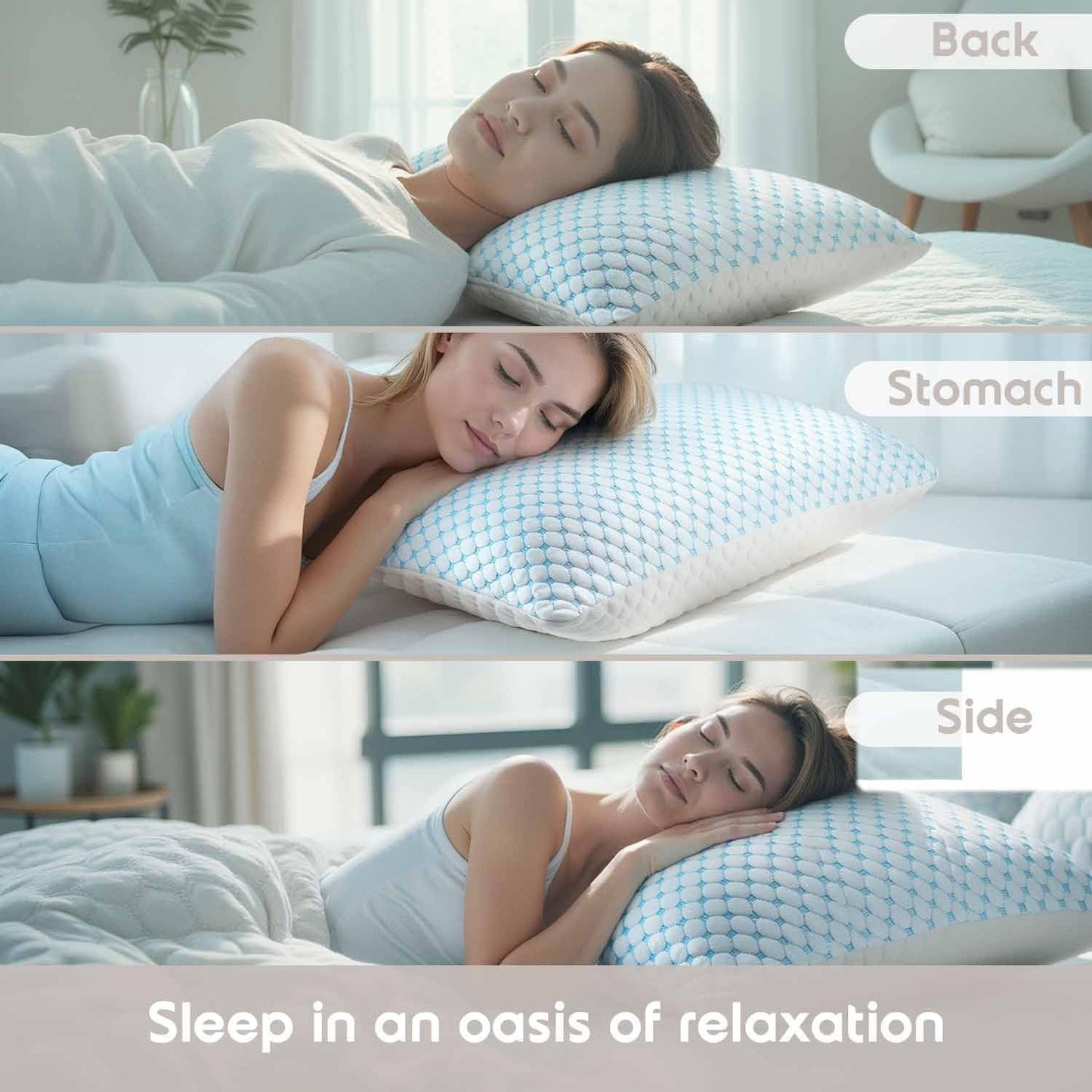 Queen Size Cooling Pillow with Shredded Memory Foam & Gel Infusion – Adjustable Loft, Breathable Dual-Sided Cover, 20" x 30" (Blue) | Other Sizes Available in Store - Image 5