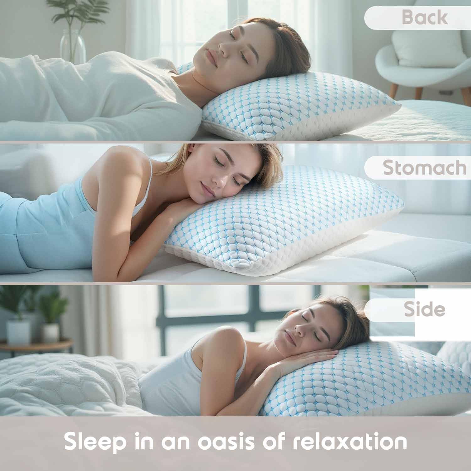 Queen Size Cooling Pillow with Shredded Memory Foam & Gel Infusion – Adjustable Loft, Breathable Dual-Sided Cover, 20" x 30" (Blue) | Other Sizes Available in Store - Image 5