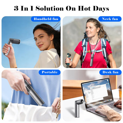 Portable Mini Handheld Fan – 3-in-1 Rechargeable Turbine Fan with 1-199 Speed, Digital Display, Neck Strap, Long Battery Life for Outdoor, Travel, Office Use (Grey) - Image 8