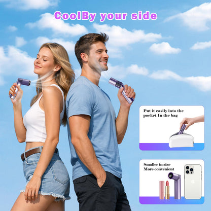 Portable Mini Handheld Fan – 3-in-1 Rechargeable Turbine Fan with 1-199 Speed, Digital Display, Neck Strap, Long Battery Life for Outdoor, Travel, Office Use (Purple) - Image 6