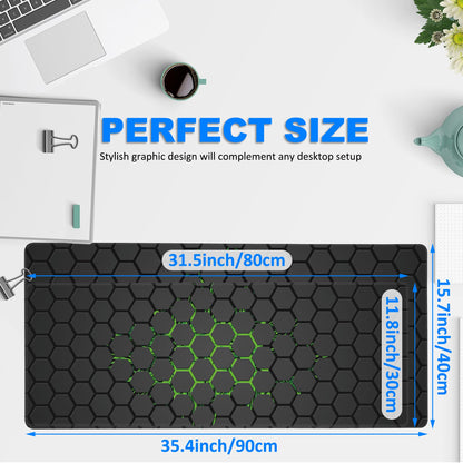 Extra Large Gaming Mouse Pad with Hexagonal Design – Anti-Slip Desk Mat for Keyboard, Mouse & Office Use, Durable Stitched Edge, Smooth Fabric Surface (Black) - Image 2