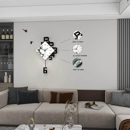 Modern Diamond Wall Clock – Creative 3D Design Silent Quartz Wall Clock for Living Room, Bedroom, Office, Home Decor, Battery Operated (Black-White) - Image 4