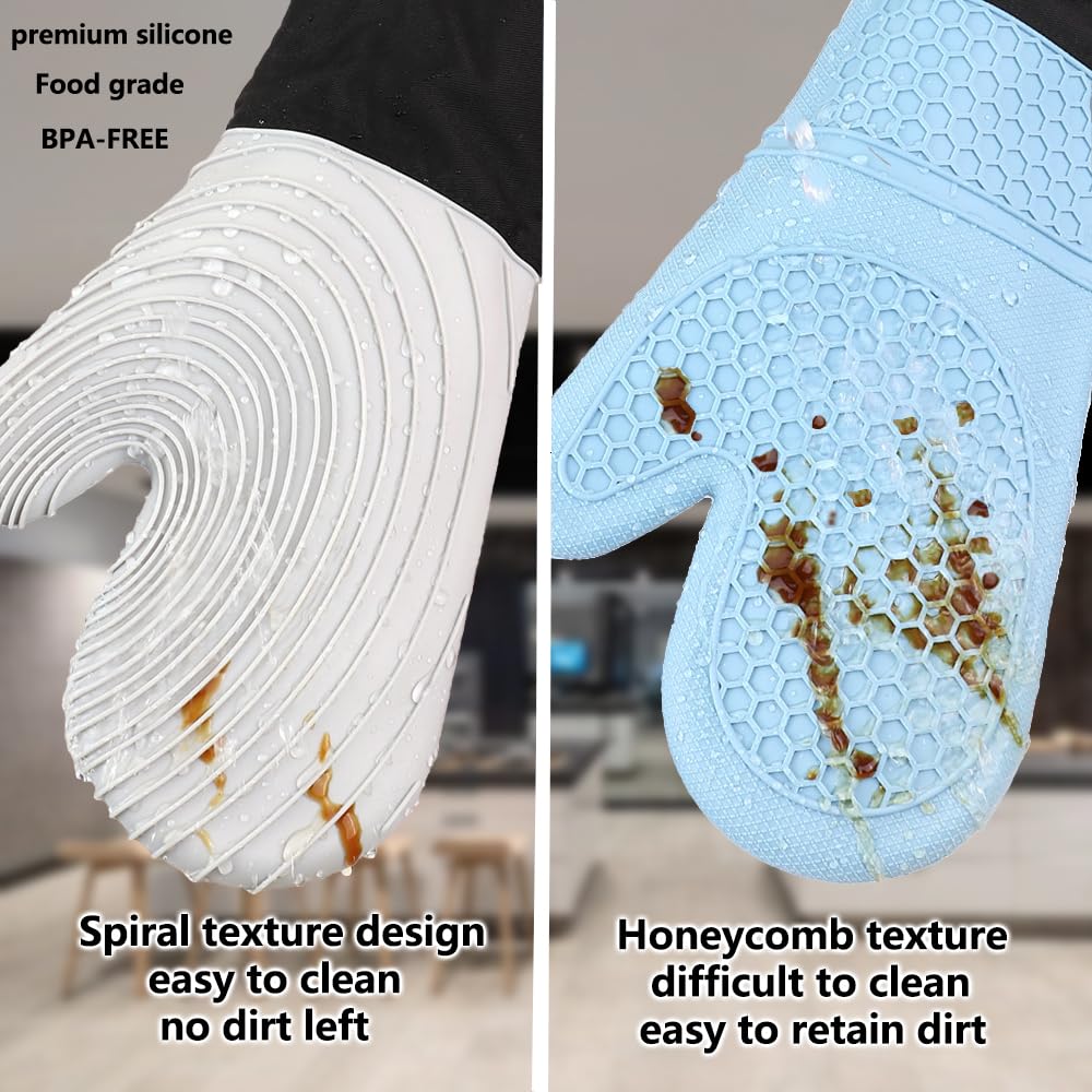 Premium Silicone Oven Mitts – Heat Resistant Up to 500°F, Non-Slip Grip, Easy to Clean, Food Grade & BPA-Free, Ideal for Grilling, Baking, Cooking, Microwave Use (Grey) - Image 2