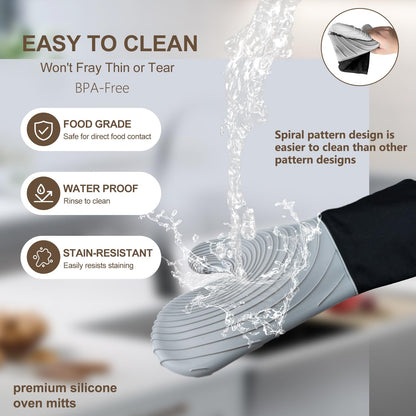 Premium Silicone Oven Mitts – Heat Resistant Up to 500°F, Non-Slip Grip, Easy to Clean, Food Grade & BPA-Free, Ideal for Grilling, Baking, Cooking, Microwave Use (Grey) - Image 8