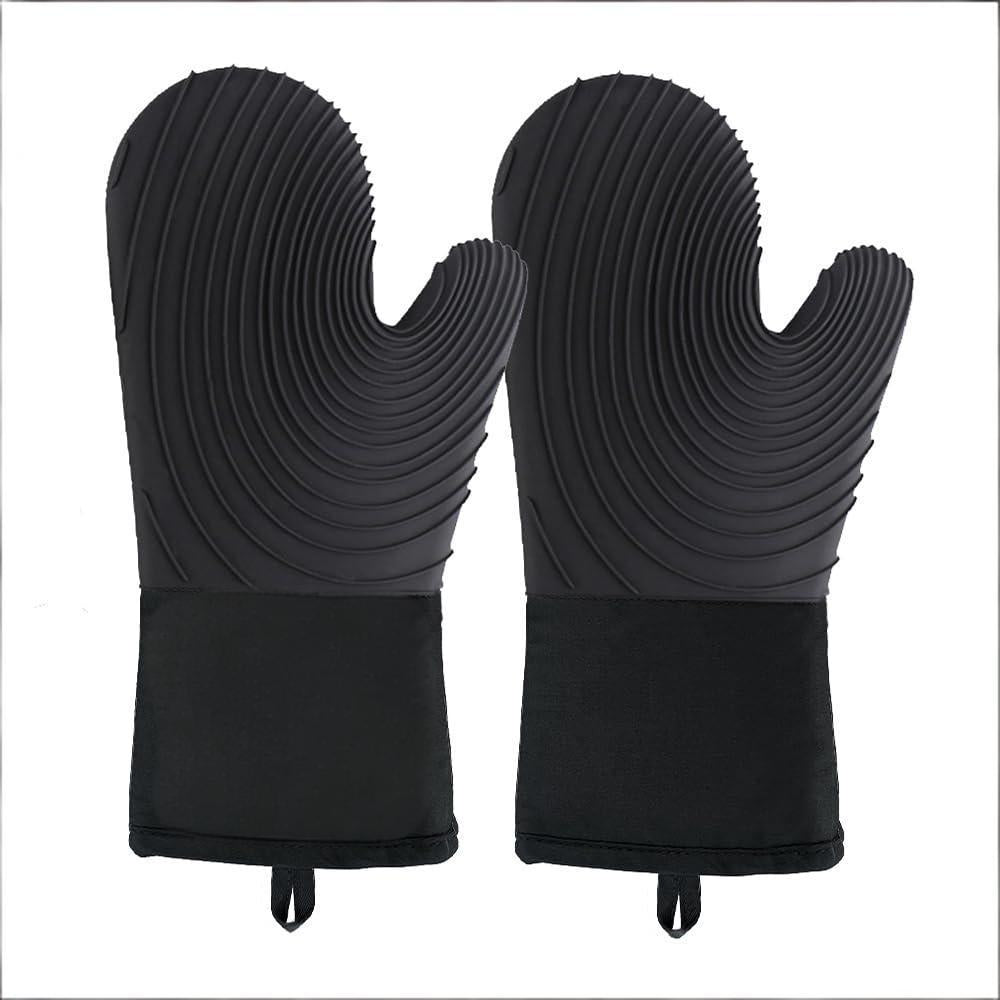 Premium Silicone Oven Mitts – Heat Resistant Up to 500°F, Non-Slip Grip, Easy to Clean, Food Grade & BPA-Free, Ideal for Grilling, Baking, Cooking, Microwave Use (Black)