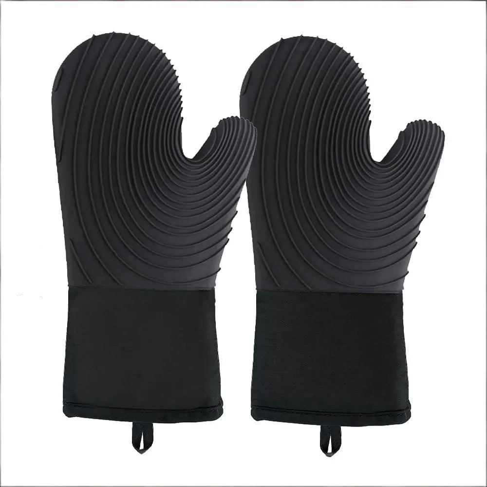 Premium Silicone Oven Mitts – Heat Resistant Up to 500°F, Non-Slip Grip, Easy to Clean, Food Grade & BPA-Free, Ideal for Grilling, Baking, Cooking, Microwave Use (Black)
