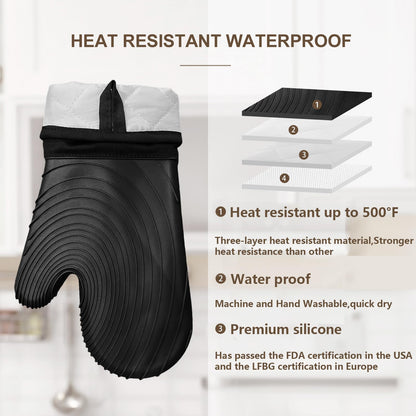 Premium Silicone Oven Mitts – Heat Resistant Up to 500°F, Non-Slip Grip, Easy to Clean, Food Grade & BPA-Free, Ideal for Grilling, Baking, Cooking, Microwave Use (Black) - Image 3
