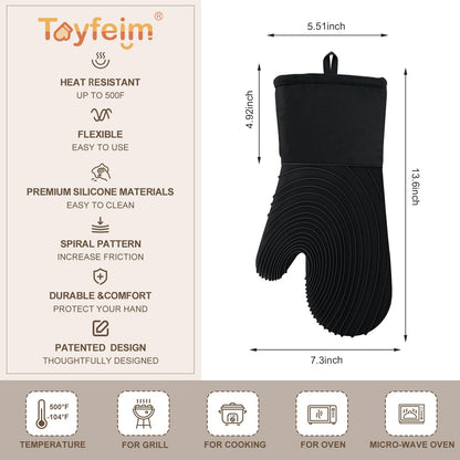 Premium Silicone Oven Mitts – Heat Resistant Up to 500°F, Non-Slip Grip, Easy to Clean, Food Grade & BPA-Free, Ideal for Grilling, Baking, Cooking, Microwave Use (Black) - Image 5