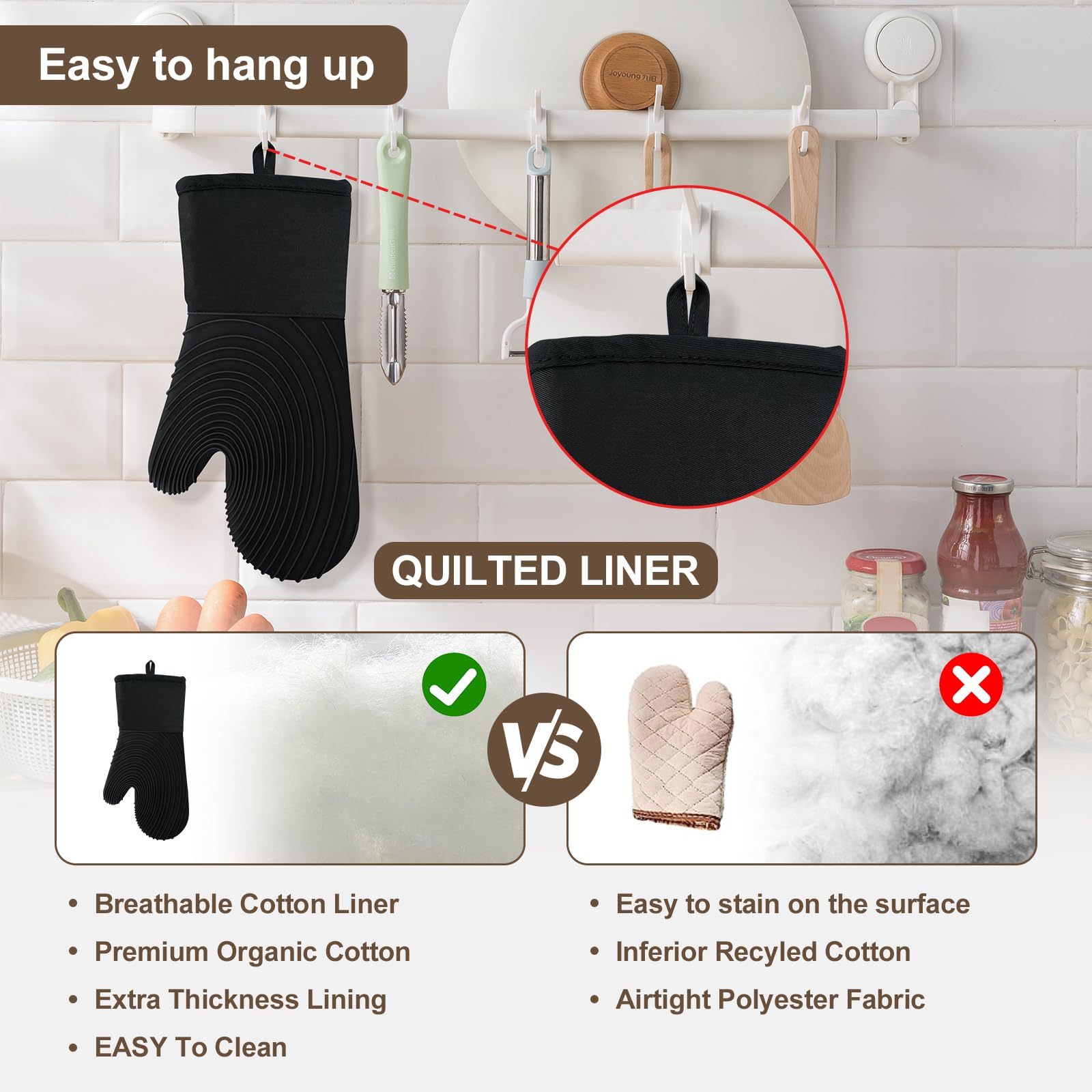 Premium Silicone Oven Mitts – Heat Resistant Up to 500°F, Non-Slip Grip, Easy to Clean, Food Grade & BPA-Free, Ideal for Grilling, Baking, Cooking, Microwave Use (Black) - Image 6