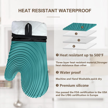 Premium Silicone Oven Mitts – Heat Resistant Up to 500°F, Non-Slip Grip, Easy to Clean, Food Grade & BPA-Free, Ideal for Grilling, Baking, Cooking, Microwave Use (Green) - Image 3