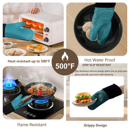 Premium Silicone Oven Mitts – Heat Resistant Up to 500°F, Non-Slip Grip, Easy to Clean, Food Grade & BPA-Free, Ideal for Grilling, Baking, Cooking, Microwave Use (Green) - Image 4