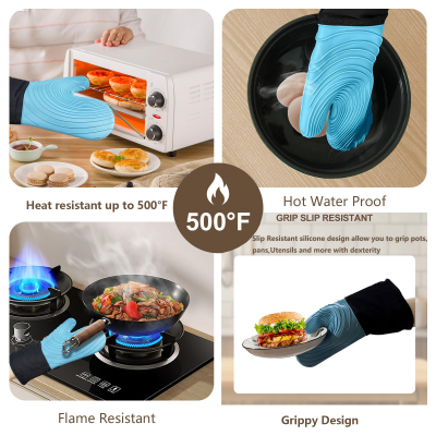 Premium Silicone Oven Mitts – Heat Resistant Up to 500°F, Non-Slip Grip, Easy to Clean, Food Grade & BPA-Free, Ideal for Grilling, Baking, Cooking, Microwave Use (Blue) - Image 4