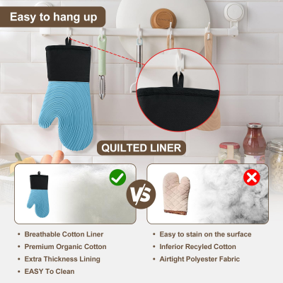 Premium Silicone Oven Mitts – Heat Resistant Up to 500°F, Non-Slip Grip, Easy to Clean, Food Grade & BPA-Free, Ideal for Grilling, Baking, Cooking, Microwave Use (Blue) - Image 5