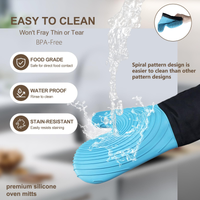 Premium Silicone Oven Mitts – Heat Resistant Up to 500°F, Non-Slip Grip, Easy to Clean, Food Grade & BPA-Free, Ideal for Grilling, Baking, Cooking, Microwave Use (Blue) - Image 6