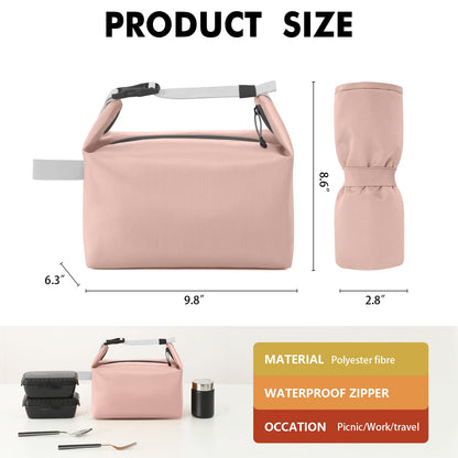 Foldable Lunch Bag – Reusable Insulated Cooler Tote with Waterproof Zipper, Leak-Proof Design, Lightweight & Compact, Ideal for Work, School, Picnic, Travel (Pink) - Image 2