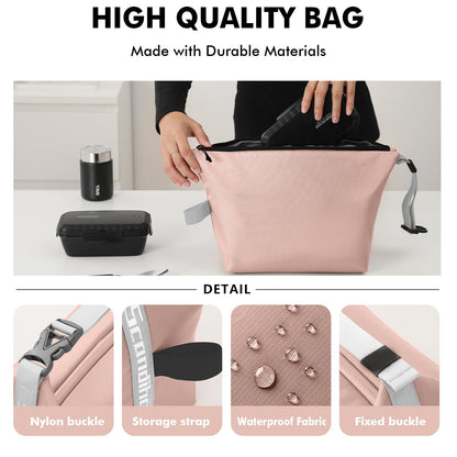 Foldable Lunch Bag – Reusable Insulated Cooler Tote with Waterproof Zipper, Leak-Proof Design, Lightweight & Compact, Ideal for Work, School, Picnic, Travel (Pink) - Image 4