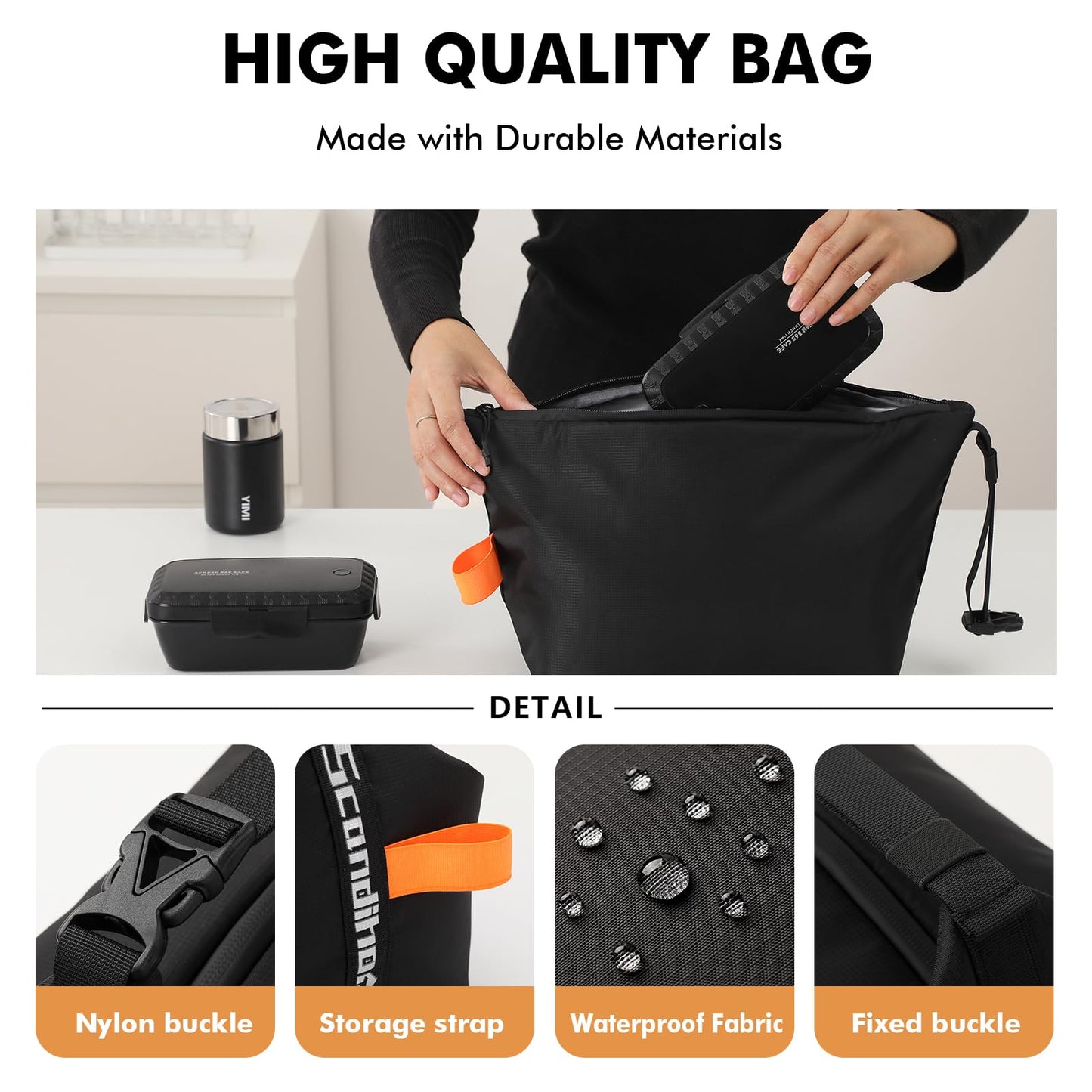 Foldable Lunch Bag – Reusable Insulated Cooler Tote with Waterproof Zipper, Leak-Proof Design, Lightweight & Compact, Ideal for Work, School, Picnic, Travel (Black) - Image 3