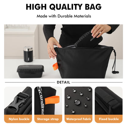 Foldable Lunch Bag – Reusable Insulated Cooler Tote with Waterproof Zipper, Leak-Proof Design, Lightweight & Compact, Ideal for Work, School, Picnic, Travel (Black) - Image 3