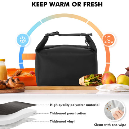 Foldable Lunch Bag – Reusable Insulated Cooler Tote with Waterproof Zipper, Leak-Proof Design, Lightweight & Compact, Ideal for Work, School, Picnic, Travel (Black) - Image 4