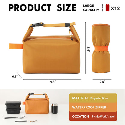 Foldable Lunch Bag – Reusable Insulated Cooler Tote with Waterproof Zipper, Leak-Proof Design, Lightweight & Compact, Ideal for Work, School, Picnic, Travel (Yellow) - Image 2