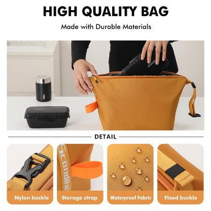 Foldable Lunch Bag – Reusable Insulated Cooler Tote with Waterproof Zipper, Leak-Proof Design, Lightweight & Compact, Ideal for Work, School, Picnic, Travel (Yellow) - Image 3