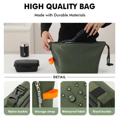 Foldable Lunch Bag – Reusable Insulated Cooler Tote with Waterproof Zipper, Leak-Proof Design, Lightweight & Compact, Ideal for Work, School, Picnic, Travel (Military green) - Image 3