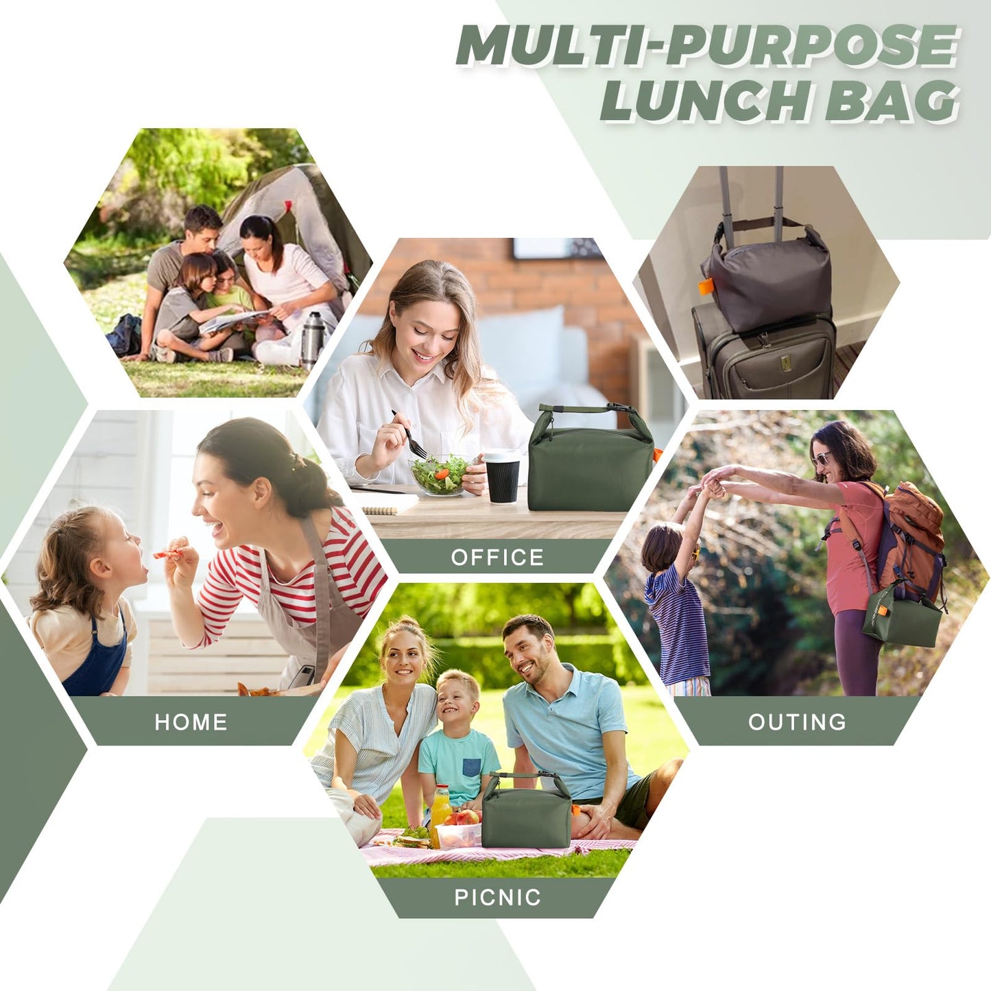Foldable Lunch Bag – Reusable Insulated Cooler Tote with Waterproof Zipper, Leak-Proof Design, Lightweight & Compact, Ideal for Work, School, Picnic, Travel (Military green) - Image 6