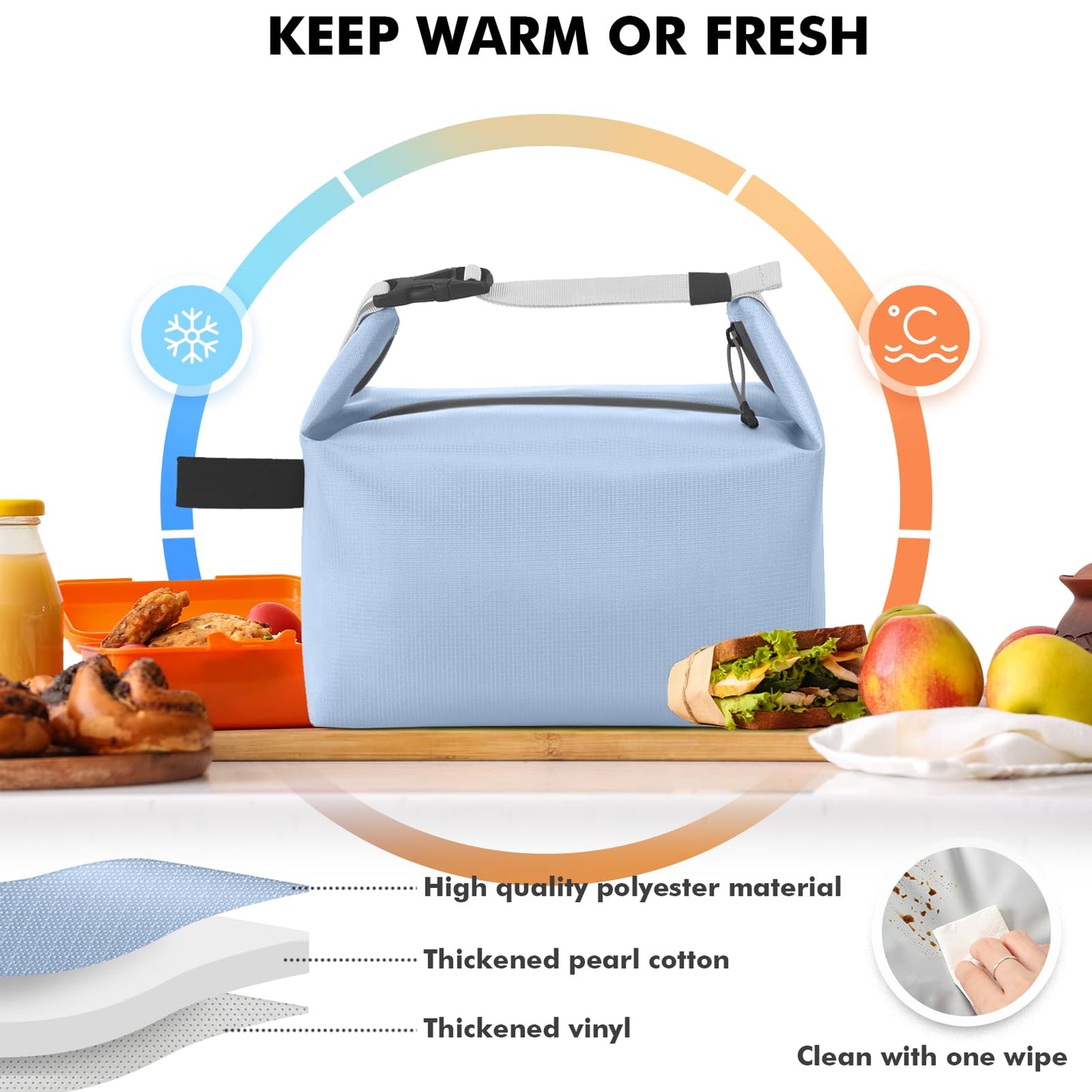 Foldable Lunch Bag – Reusable Insulated Cooler Tote with Waterproof Zipper, Leak-Proof Design, Lightweight & Compact, Ideal for Work, School, Picnic, Travel (Blue) - Image 3