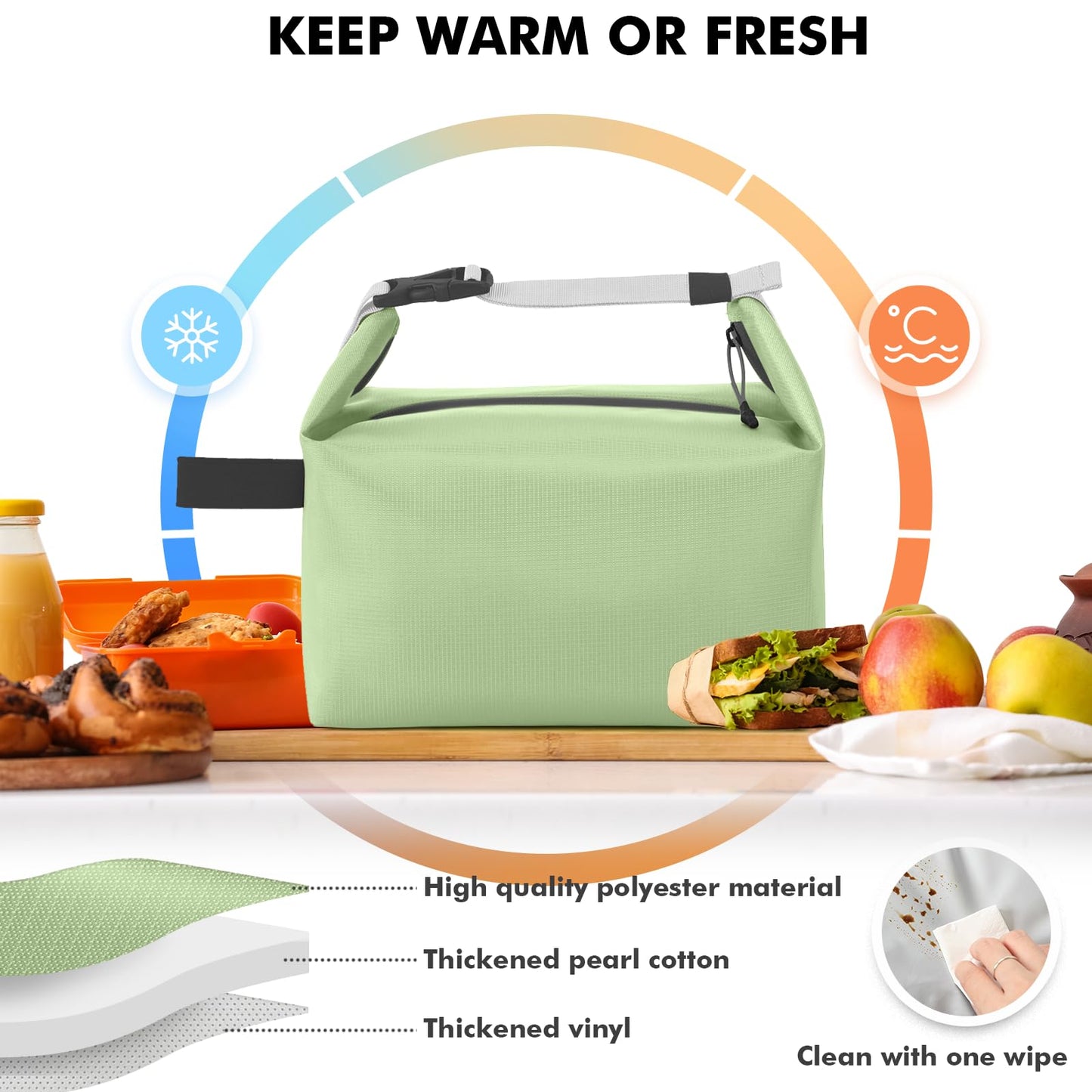 Foldable Lunch Bag – Reusable Insulated Cooler Tote with Waterproof Zipper, Leak-Proof Design, Lightweight & Compact, Ideal for Work, School, Picnic, Travel (Green) - Image 3